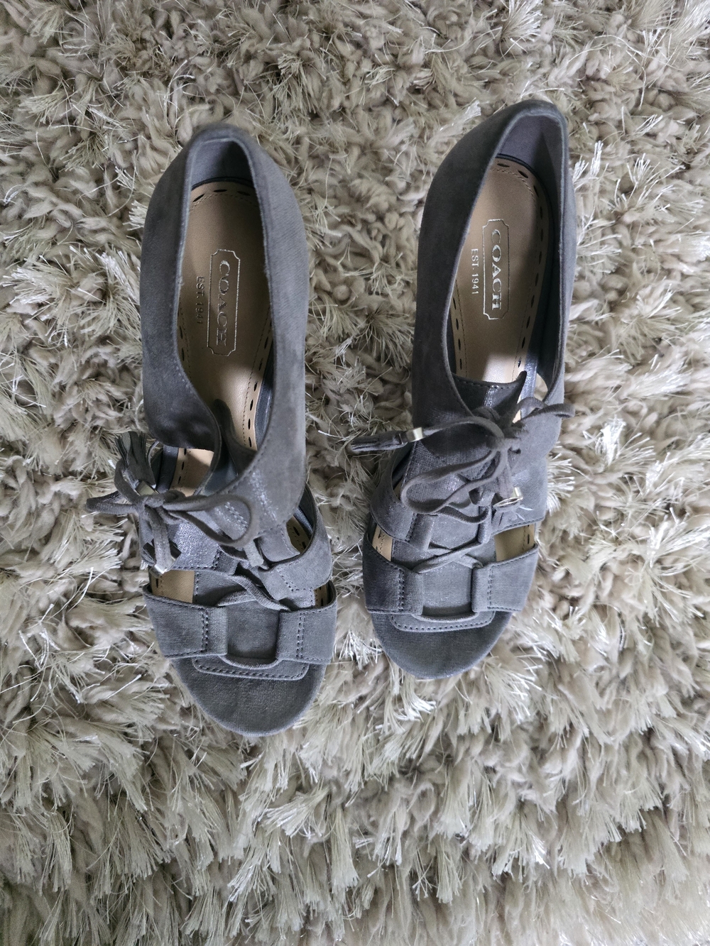 COACH Gray Suede Lace-Up Cutout Women's Heels
